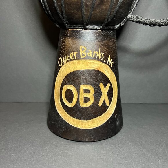 OBX Outer Banks North Carolina Souvenir Hand Carved Wooden Bongo Drum 9.75" - Picture 3 of 8